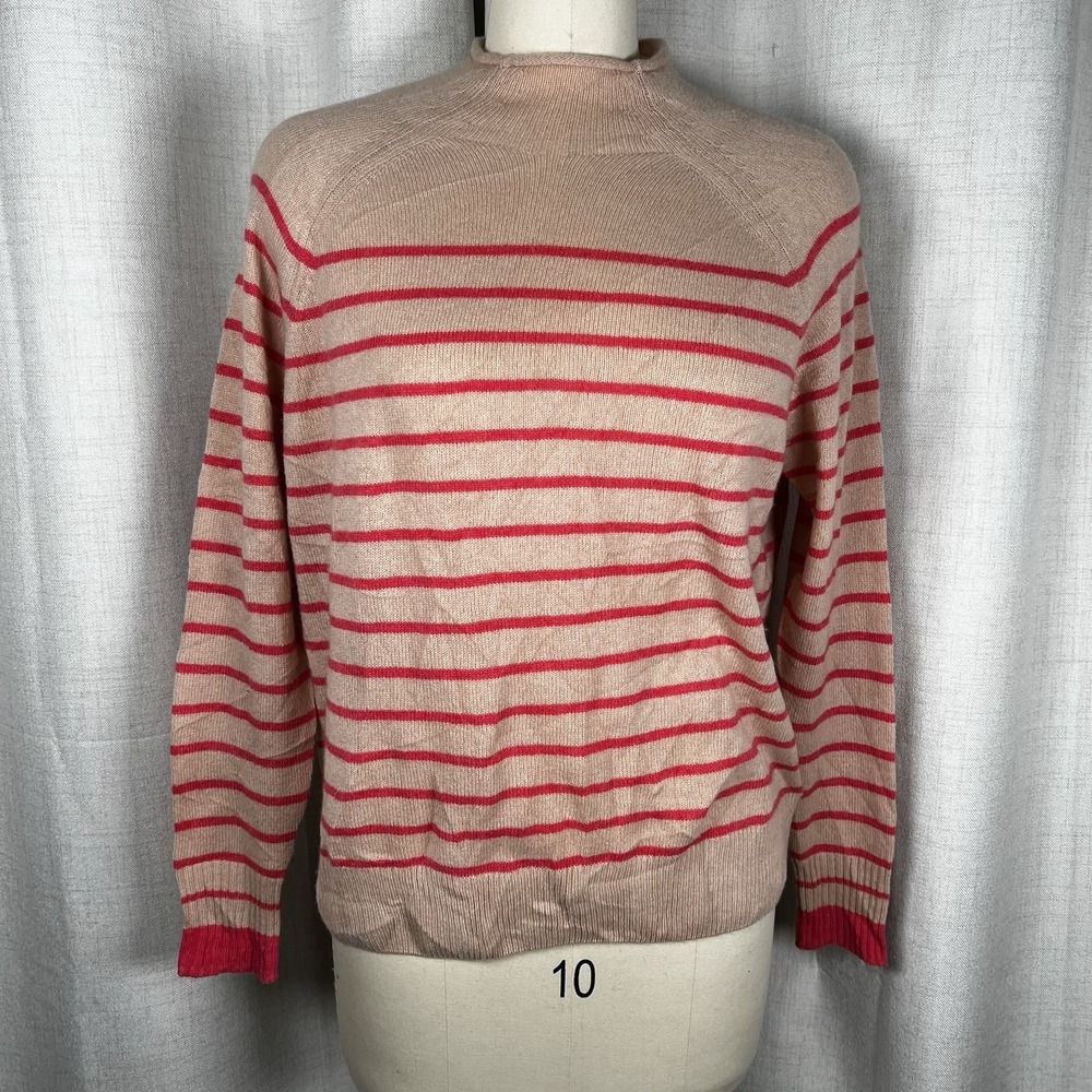 Vineyard Vines Women's XS 100% Cashmere Striped Tan Pink Sweater FLAWED